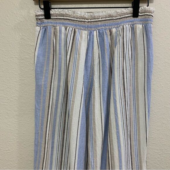 LAND N SEA PANTS WOMEN’S MEDIUM STRIPE CREAM BLUE BROWN 55% LINEN BLEND. - Picture 8 of 16